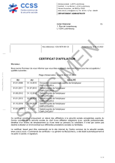 Spécimen - certificat d'affiliation